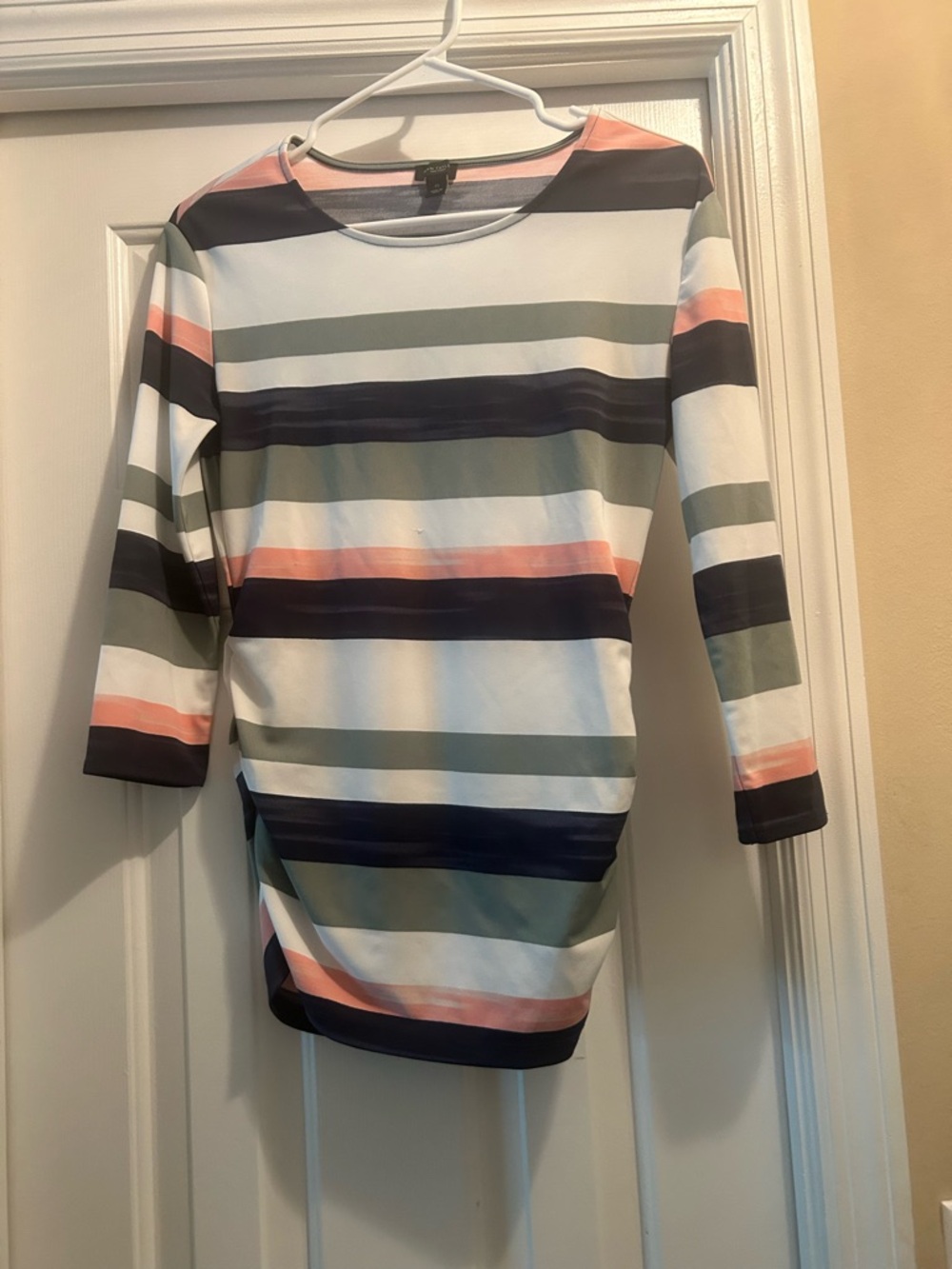 Ann Taylor Striped Boatneck Sweater in Navy, White, Olive & Blush
